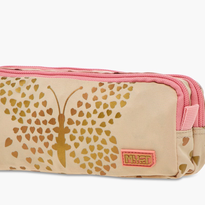 Must Pencil Case-Butterfly-2 Cmprt-1.10L-Age 5-8 (Polyester) Yellow \ 21X6X9 - Image 5
